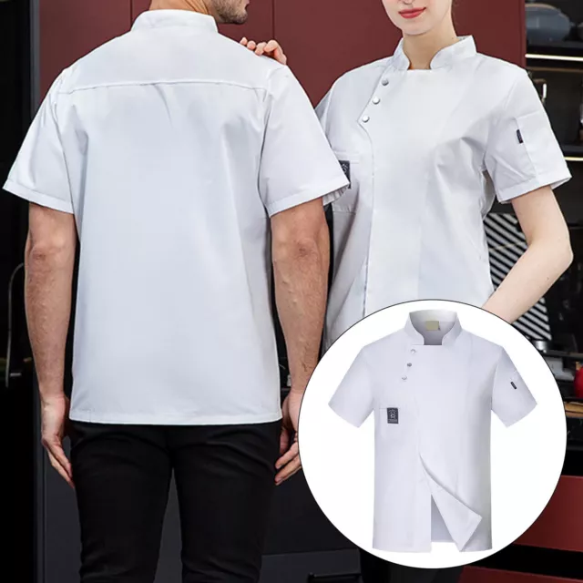 Chef Shirt Short Sleeves Cooking Plus Size Hotel Kitchen Chef Top Stand Collar