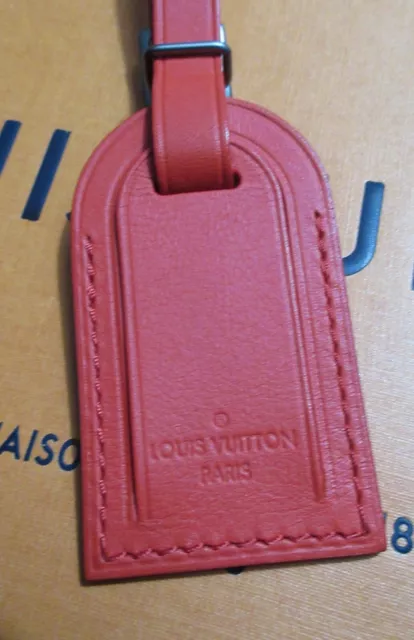 Louis Vuitton Small Black Matt Leather Luggage Tag with brass hardware  UNSTAMPED 