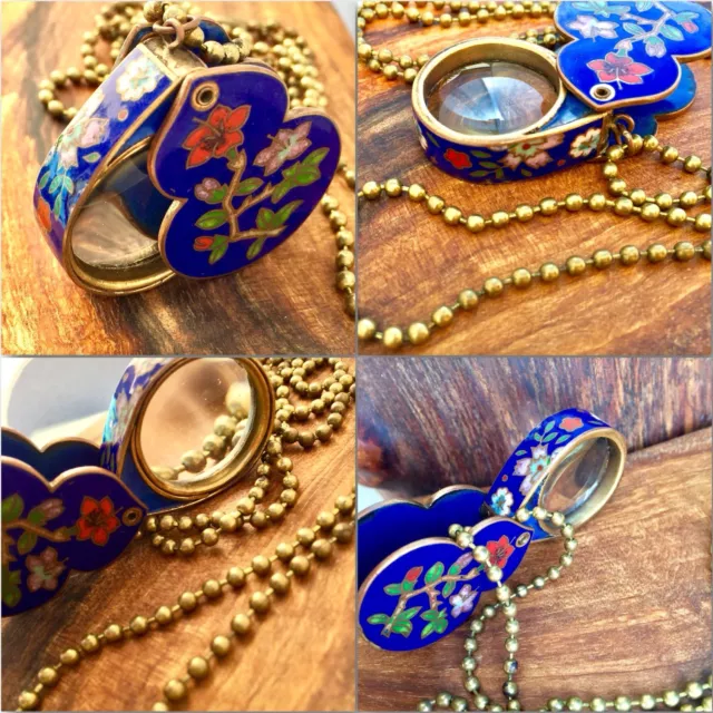 Vintage China Chinese Cloisonne Loupe  Lupe Magnifying Glass very rare Brass