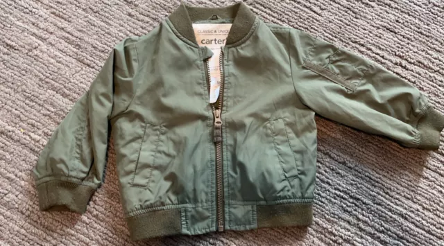 Carters Baby Boy Size 18 Months Bomber Jacket Zip Up Olive Green
