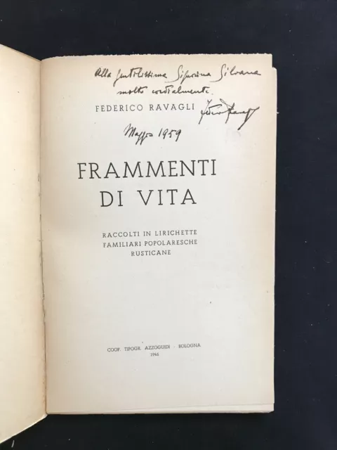 FRAMMENTI DI VITA, Federico Ravagli, lirichette  popolaresche POESIA BOLOGNA 2