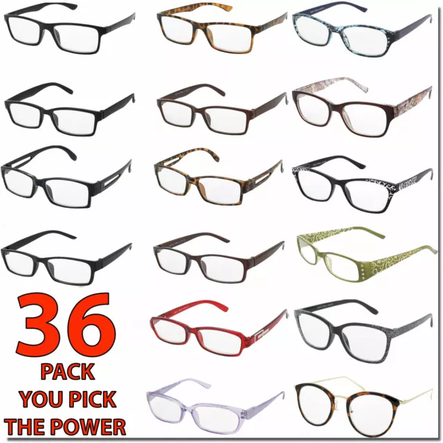 Mens Womens Reading Glasses 36 PC BOX PICTURED Readers Wholesale Bulk Lot glasse