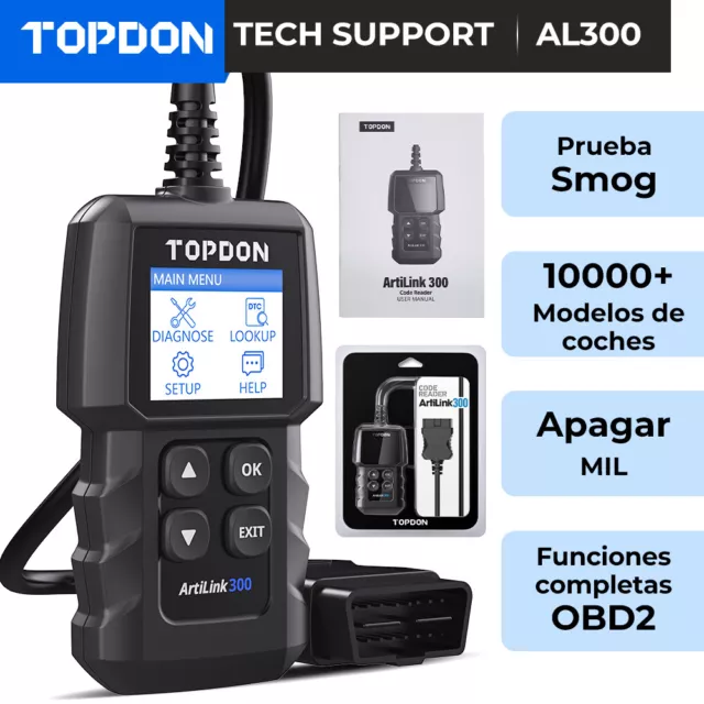 TOPDON AL300 Herramienta de Diagnóstico OBD2 para Automóvil 10 Funciones OBD DTC