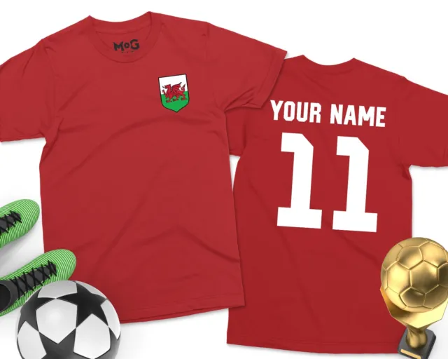 T-shirt calciatore gallese personalizzata nome personalizzato numero testo maglietta gallese