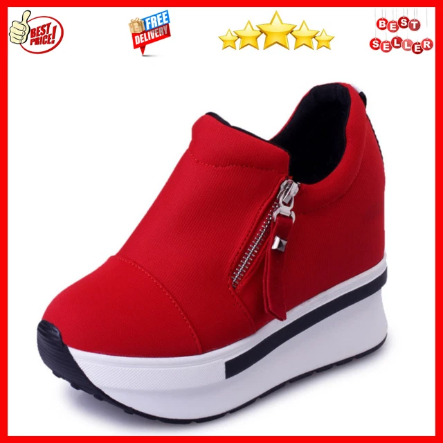 Womens Platform Hidden Wedge Loafers Sneakers Slip On High Heels Casual Shoes