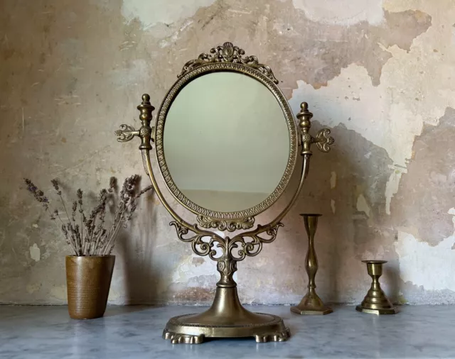 Big french mirror psyché, Ancien Miroir Psyché En Laiton, Miroir Ovale