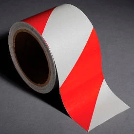 INCOM Safety Tape Reflective Striped Red/White, 3"W x 30'L, 1 Roll Top Tape And