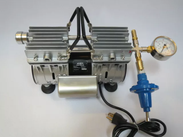 Twin Piston Oil-less Vacuum Pump 1/2 HP Lab Workshop Regulator Gauge Goat milker