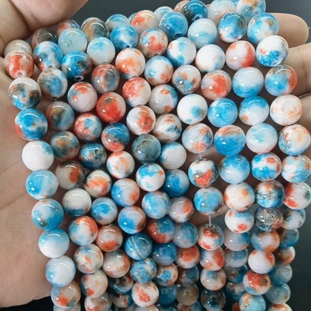 new Natural 6mm Blue White Porcelain Gemstone Loose Beads Jewelry Making hot