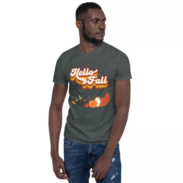 Hello fall, fall leaves and pumpkin, fall and autumn vibes  Unisex T-Shirt