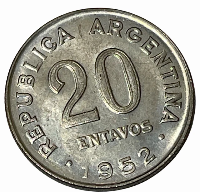 FILLED DIE ERROR 1952 Republica Argentina 20 Centavos Coin KM# 48 Lot A5-469