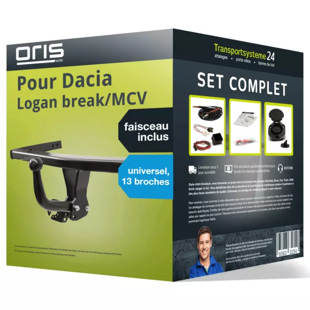Pack Attelage pour Dacia Logan break/MCV 13- col de cygne et Faisceau u. 13 bro.
