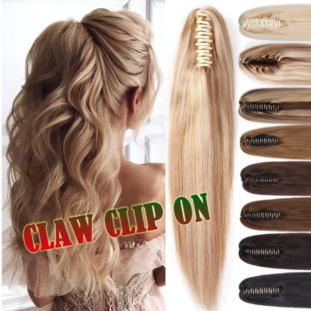 Claw/Jaw Clip On Pony Tail Remy Human Hair Extensions One Piece Ponytail THICK