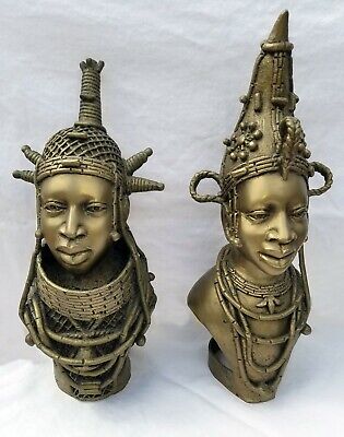 Superb African Benin King & Queen of Ife Bronze Heads
