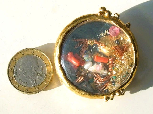 Broche Cœur Signée Sophie Daniel - Corail, Turquoise, Perle Et Nacre - Grande Et Belle - Occasion Très Bon état