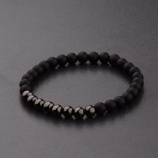 Bracciale con Perle NERO opaco e lucido 6mm da Uomo Donna braccialetto elastico