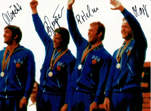 Autogramm Olbricht Duvigneau Helm Marg original Olympiasieger 1980 DDR Vierer-Ka