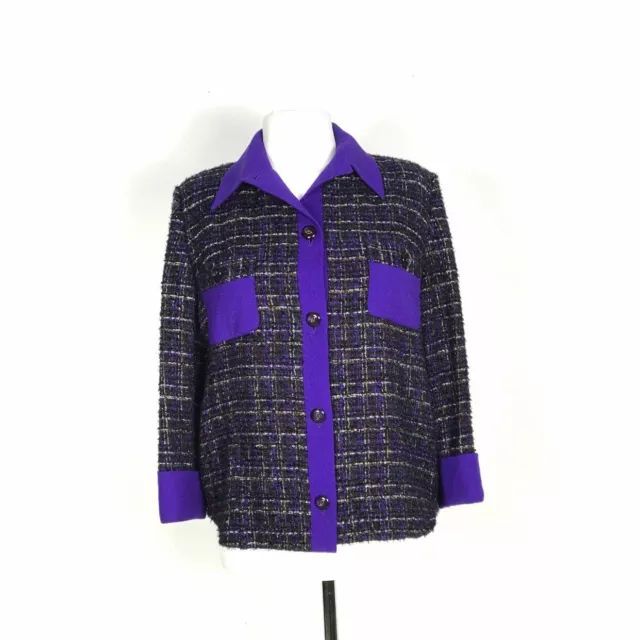 Giacca da donna viola elegante invernale blazer di LANA tweed taglia XL vintage 