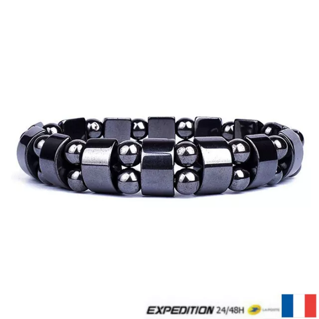 Bracelet Bijoux Homme en perle Hématite magnétique 6mm - Noir - V1