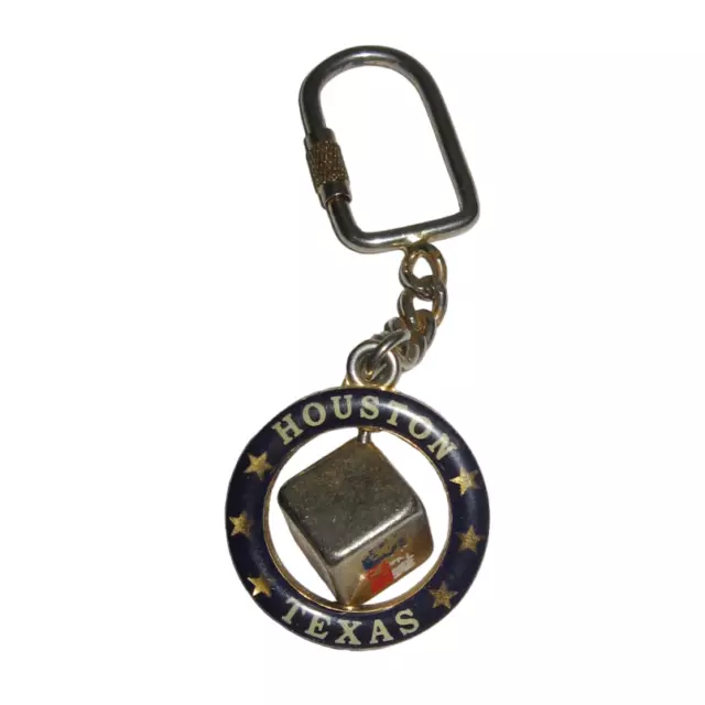 Houston Texas Souvenir Keychain Revolving Square in Center Metal