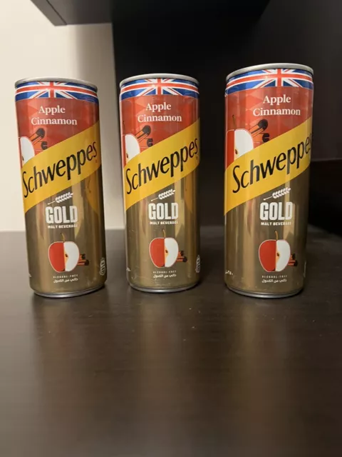 3x FULL CANS Schweppes Apple Cinnamon Gold EGYPT Limited Edition 250ml HTF RARE!