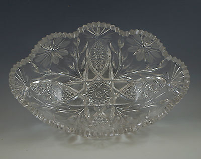 Antique American Brilliant Cut Glass Large Oval Bowl Harvard Floral