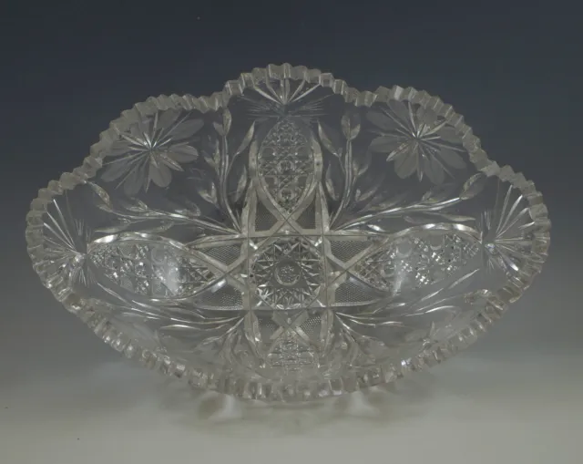 Antique American Brilliant Cut Glass Large Oval Bowl Harvard Floral