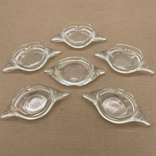 6 Glasbake Clear Glass Crab Shell Baking Dishes Deviled Crab Imperial Vintage