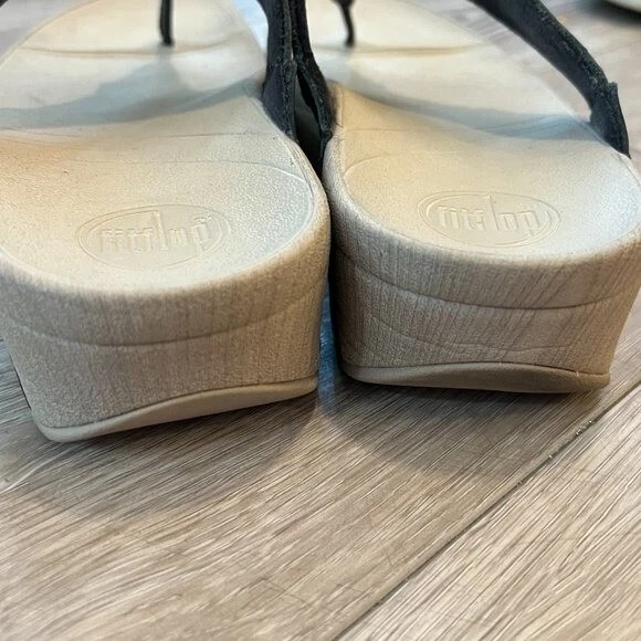 FitFlop Women's Size 5 Sandal Black Wobble Board Flower Floral Comfort Platform 3
