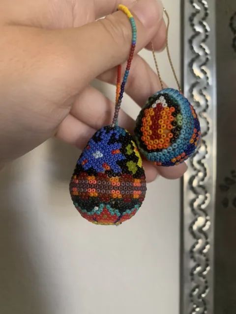 Huichol Beaded Eggs Ornament Handmade Mexican Folk Art Easter  or Christmas 2