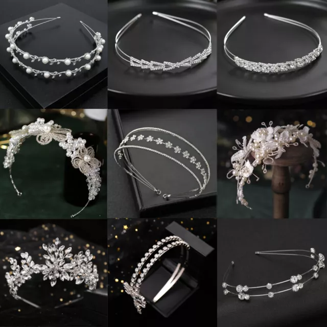 Bridal Crystal Pearl Women Headband Wedding Flower Leaves Crown Hair Band Tiara