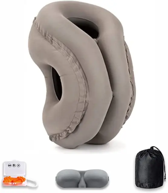 Inflatable Air Travel Pillow Airplane Neck Head Rest Nap Cushion Pillows Grey