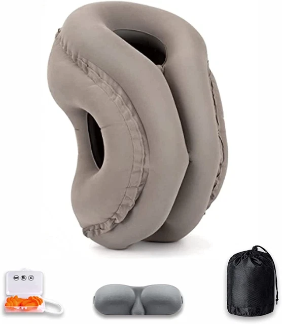 Inflatable Air Travel Pillow Airplane Neck Head Rest Nap Cushion Pillows Grey