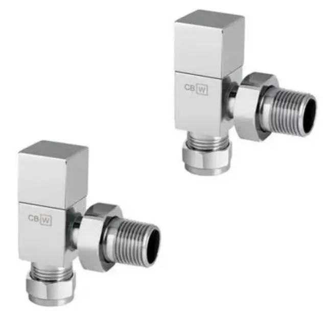 CP Square Angled Chrome Modern Heated Towel Rail Rad Radiator Valves 15mm x 1/2"