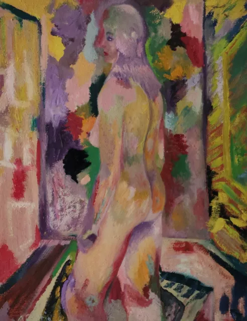 Pintura Firmado Desnudo Femenino Expresivo Fechado 89 Desnudo