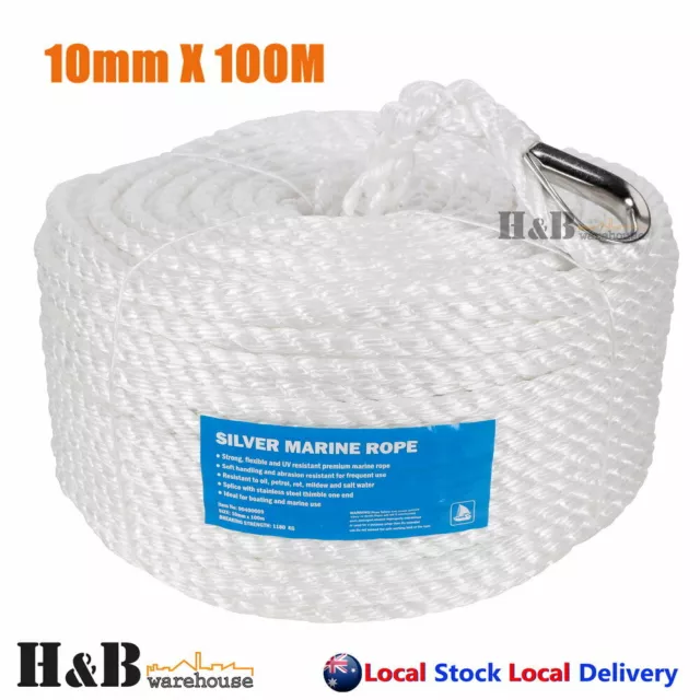 10mm x 100M Anchor Marine Rope Boat Mooring Line Stainless Steel Thimble