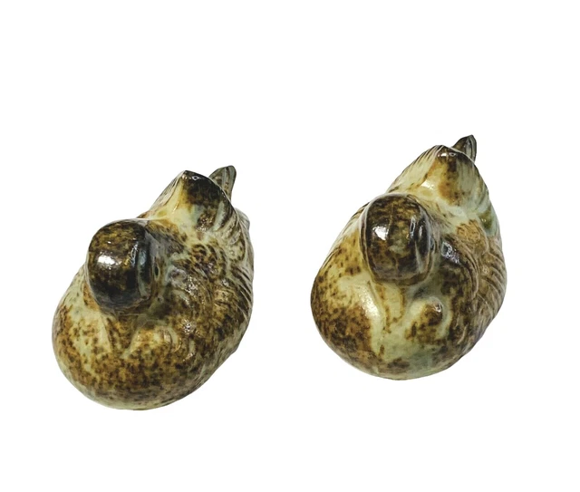 Pair of Ceramic Small Vintage Brown Pottery Bird Figurines Japan Made Brown