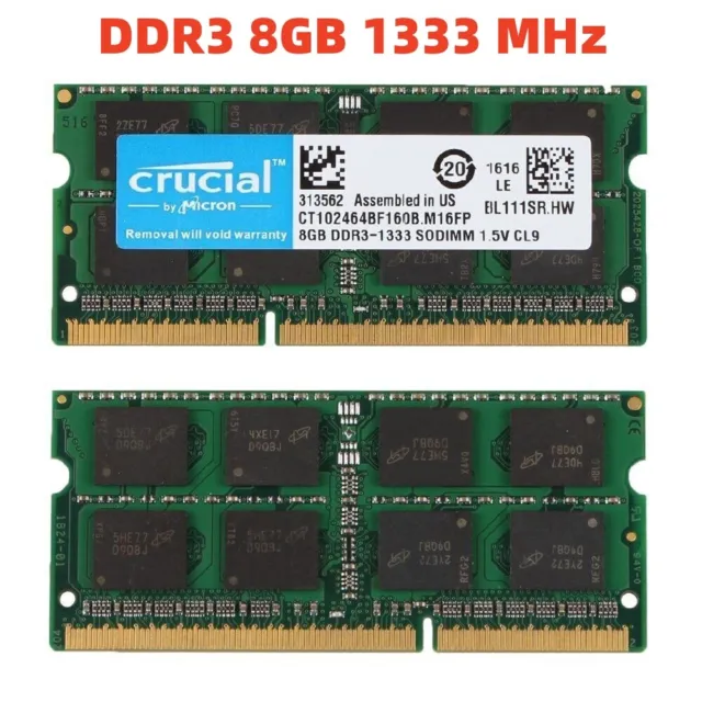 CRUCIAL DDR3 4GB 8GB 16GB 1333 PC3-10600 Laptop SODIMM 204-Pin Memory RAM 10600S