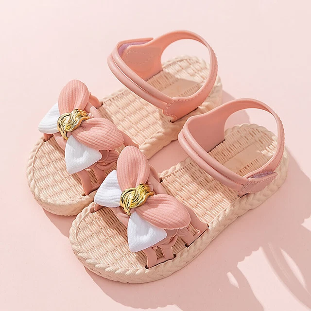 Girls Bow Flat Summer Sandals Toddler Baby Kids Holiday Princess Shoes Size- 6