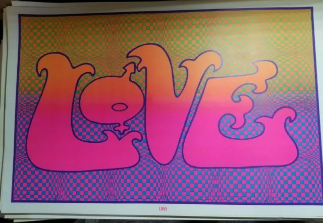 LOVE PSYCHEDELIC VINTAGE 1970's HIPPIE HEADSHOP BLACKLIGHT POSTER -NICE!