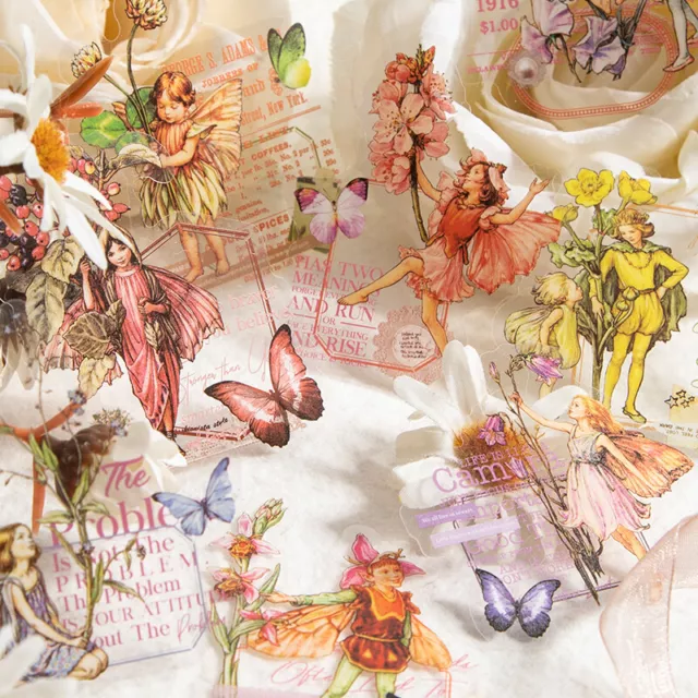 30 Fantasy Flower Fairy PET Stickers Journal Card Diary Diy Collage Scrapbooking