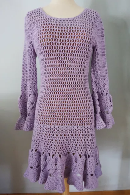 Michael Kors Floral Hand Crocheted Purple Dress Thistle Large NWT MSRP $1750 2
