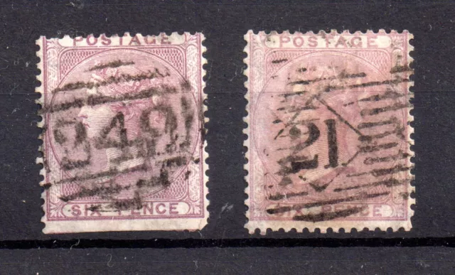 GB QV 1856 6d deep & pale lilac SG69 SG70 fine used WS21699