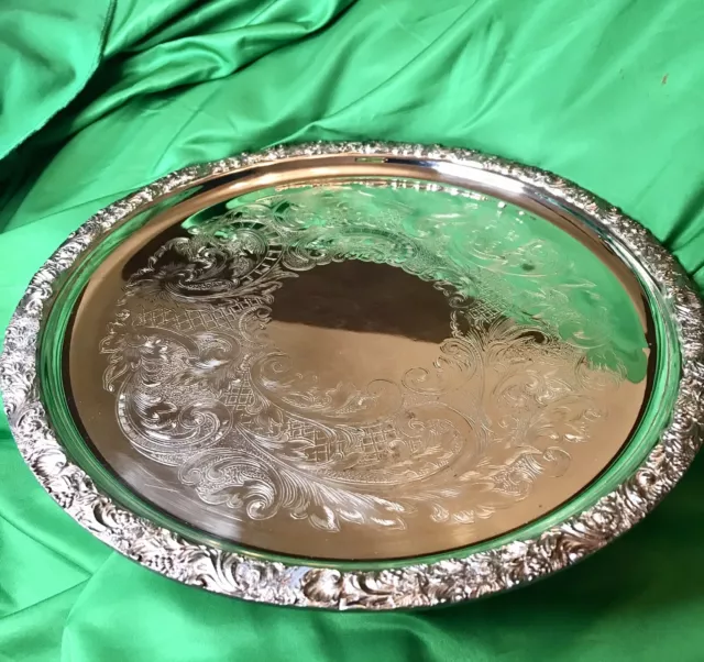 Massive Victorian Antique English Sheffield Silver Gadroon Georgian Salver Tray