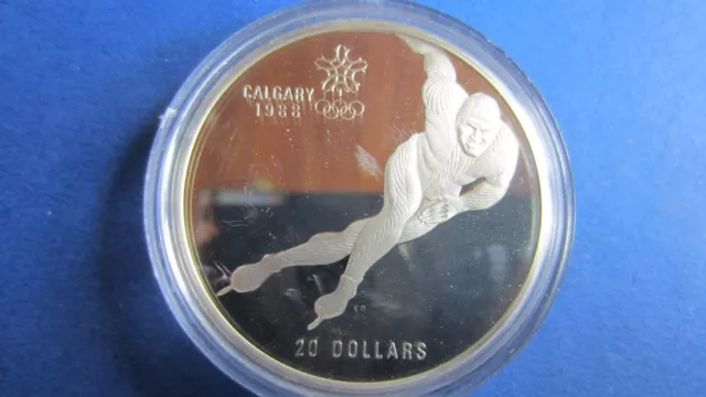 Kanada Silber 20 Dollar Olympiade Calgary 1988 Eisschnelllauf 1985 in PP gekapse