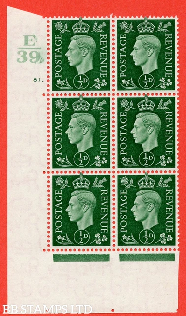 SG. 462. Q1. ½d Green. A fine lightly mounted mint " Control E39 cylinde B54408