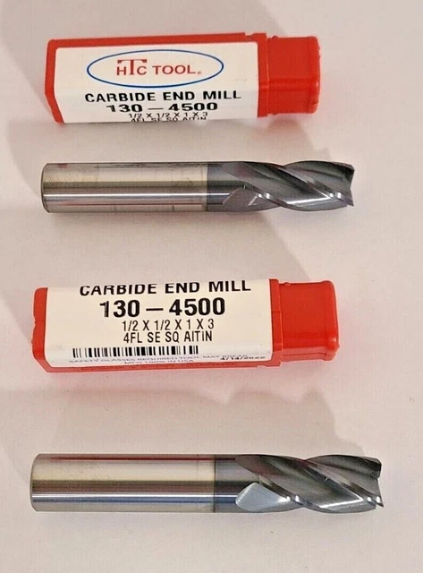 2 Brand New HTC Solid Carbide End Mill 1/2" USA Made 4 Flute Coated 130-4500