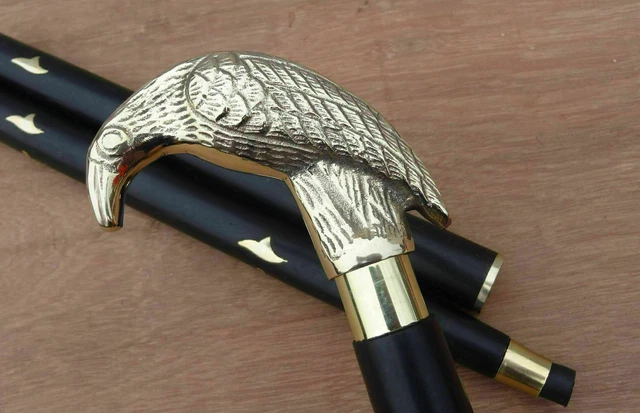 ANCIEN BÂTON DE marche canne à pied en bois manche tête laiton STYLE