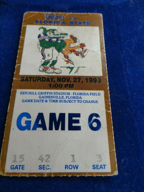 1993 NATIONAL CHAMPIONS TICKET STUB FLORIDA STATE SEMINOLES vs. FLORIDA GATORS