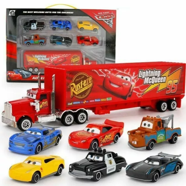 7PCS/Set Cars 2 Lightning McQueen Racer Car&Mack Truck Kids Toy Collection Gift